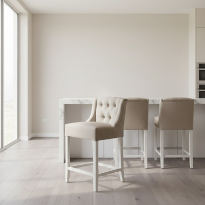 Sgabello da bar Chesterfield grigio chiaro, poltrona design di lusso, monoposto.