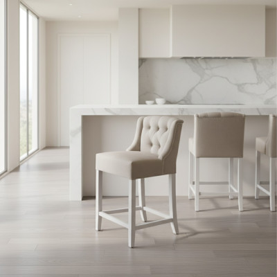 Sgabelli da bar Chesterfield marroni moderni di lusso con sedute di design x8.