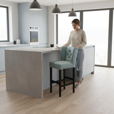Set di 2 sgabelli da bar blu in tessuto, sedie da bar, sgabelli da bar Chesterfield