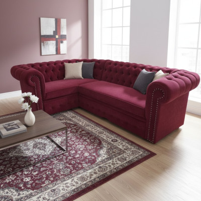 Divano ad angolo Chesterfield imbottito in velluto divano ad angolo in velluto con sedili imbottiti.