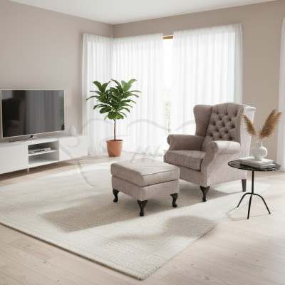 Sgabello Beige Design di Lusso Sgabello Imbottito Seduta Tessile Relax Divano Complemento