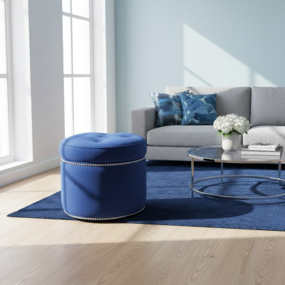 Chesterfield Pouf Tessuto Poggiapiedi Rotondo Pouf Pouf Imbottito Sgabello Sedile Nuovo