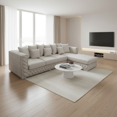 Divano angolare Chesterfield design divano angolare imbottito moderno in tessuto.