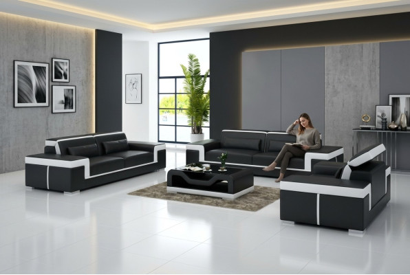 Divano in pelle design moderno con divani imbottiti, set completo di 3+1 posti nuovo.