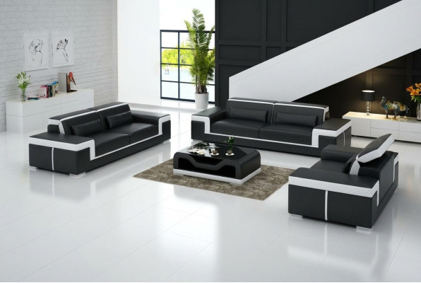 Divano in pelle design moderno con divani imbottiti, set completo di 3+1 posti nuovo.