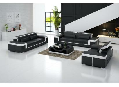 Divano in pelle design moderno con divani imbottiti, set completo di 3+1 posti nuovo.