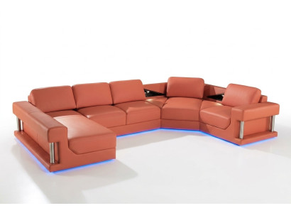 Divano in pelle a forma di L con divano ad isola, angolo e insieme angolare, design moderno, con USB.