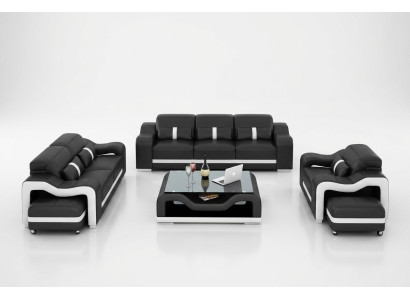 Set di divani moderni in pelle con poltrone e divano a 3 posti e a 2 posti, completamente nuovo.