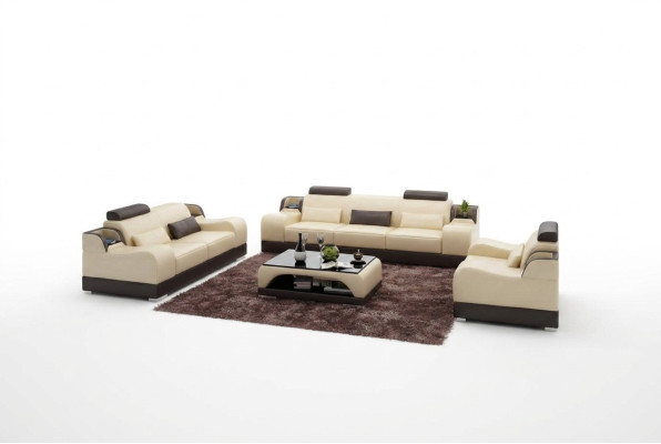 Design Set di divani in pelle moderni con 3 posti e 2 posti.