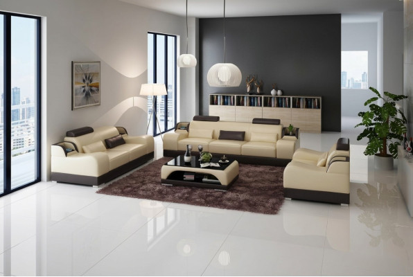Divano divano imbottito divano 3+3 set completo Set di divani in pelle design 2 pezzi.