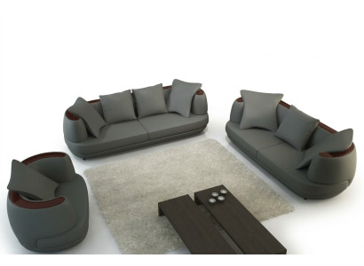 Set di divani con USB, divano di design di lusso, imbottitura 3 + 2 + 1 in pelle grigia, nuovo.