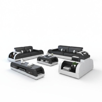 Sofà con porta USB Composizione del divano Rivestimento in pelle Divano 3+2+1 Divano classico Posti NEW