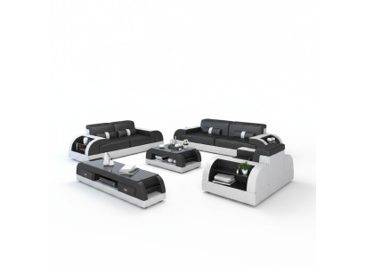 Sofà con porta USB Composizione del divano Rivestimento in pelle Divano 3+2+1 Divano classico Posti NEW