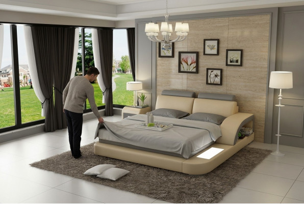 Letto ad acqua con USB letto matrimoniale hotel letti completi in pelle letto imbottito acqua.