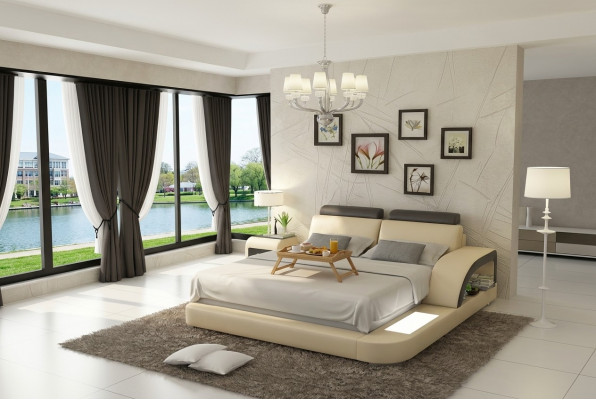 Letto ad acqua con USB letto matrimoniale hotel letti completi in pelle letto imbottito acqua.