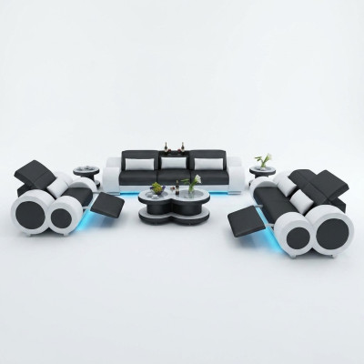 Divano in pelle Divano in tessuto Set da divano 3+2+1 Set design Moderno Divano + Posti a sedere USB Nuovo
