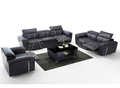Divano Divano imbottito 3 + 3 Set completo in pelle design 2 pezzi. Salotti