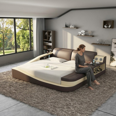 Letto multifunzionale con altoparlanti Bluetooth design di lusso letti in pelle doppia per hotel nuovo