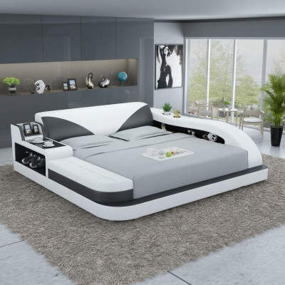 Letto multifunzione di design di lusso con doppio ripiano in pelle 180x200.