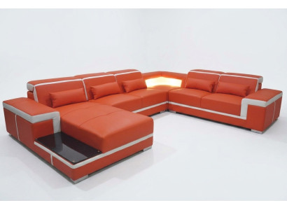 Divano ad angolo di design + salotto in pelle con cuscini USB angolari, divano a L XXL per il soggiorno.