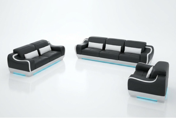 Divano in pelle, divano angolare 3+2+1 posti, set di divani con USB.