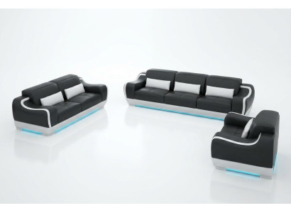 Divano in pelle, divano angolare 3+2+1 posti, set di divani con USB.