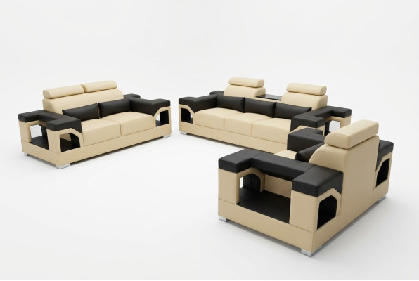 Impostato in pelle Divano + USB Divano imbottito Divani Divano Paesaggio abitativo di lusso 3+2+1 Traduzione in italiano: Divano in pelle con USB, divano imbottito, divani, divano per scenario abitativo di lusso 3+2+1.