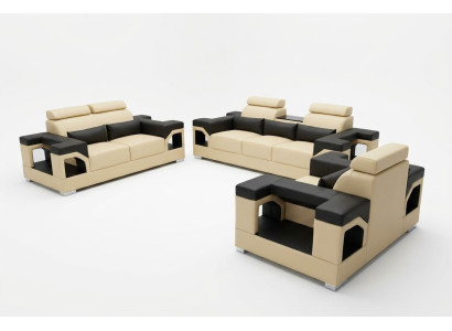 Impostato in pelle Divano + USB Divano imbottito Divani Divano Paesaggio abitativo di lusso 3+2+1 Traduzione in italiano: Divano in pelle con USB, divano imbottito, divani, divano per scenario abitativo di lusso 3+2+1.