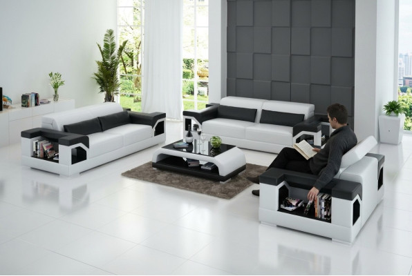 Divano in pelle Set divano componibile 3+2+1 Design moderno con USB