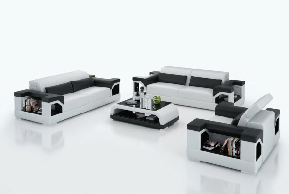 Divano in pelle Set divano componibile 3+2+1 Design moderno con USB