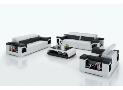 Divano in pelle Set divano componibile 3+2+1 Design moderno con USB