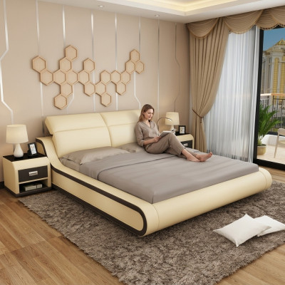 Letto matrimoniale ad acqua dell'hotel con letti USB completo in pelle letto imbottito acqua