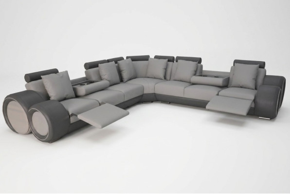 Angolo in pelle Moderna XXL Divano Paesaggio urbano in pelle Divano a L-Forma + USB Divano Nuovo
