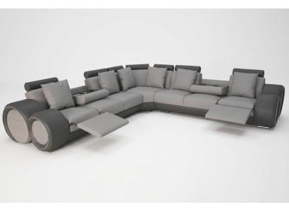 Angolo in pelle Moderna XXL Divano Paesaggio urbano in pelle Divano a L-Forma + USB Divano Nuovo