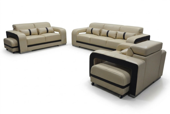 Divano con USB, set completo di divani in pelle 3+2+1 posti, design nuovo.