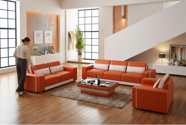 Divano in pelle con USB, divano paesaggio abitativo, set di divani, set di divani design moderno.