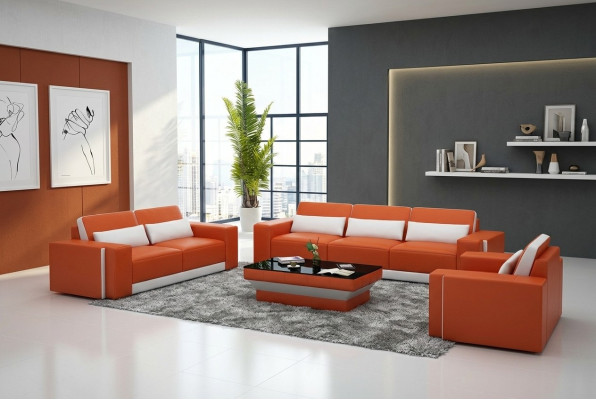 Divano in pelle con USB, divano paesaggio abitativo, set di divani, set di divani design moderno.