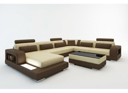 XXL grande divano ad angolo soggiorno con USB rivestimento in pelle set divano cuscini luci