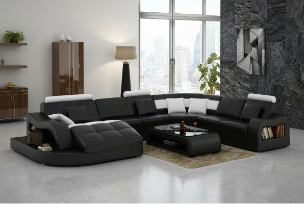 Divano ad angolo design con chaise longue angolo salotto divano paesaggio in pelle a forma di U con USB.