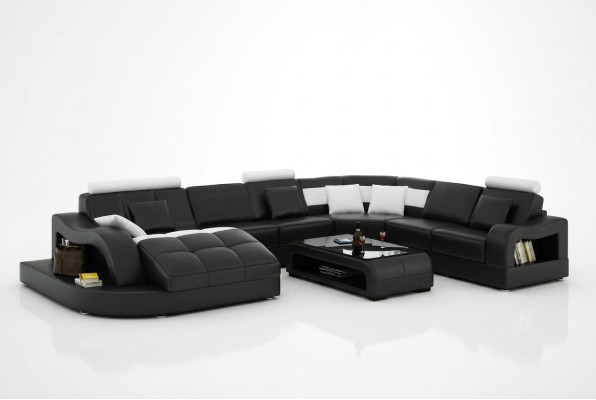 Divano ad angolo design con chaise longue angolo salotto divano paesaggio in pelle a forma di U con USB.