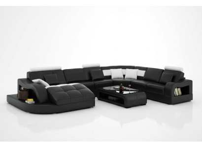 Divano ad angolo design con chaise longue angolo salotto divano paesaggio in pelle a forma di U con USB.