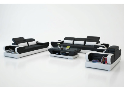 Set di divani in pelle imbottita con poltroncina da 3+2+1 posti e moderno divano con USB.