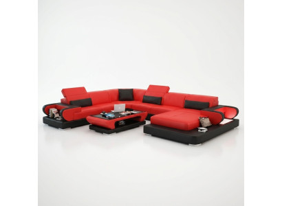 Divano ad angolo con funzione letto + USB a forma di U in ecopelle beige con funzione letto.