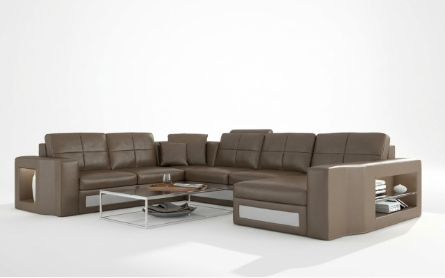 Design divano angolare in pelle con USB e LED.