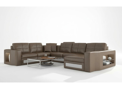 Design divano angolare in pelle con USB e LED.
