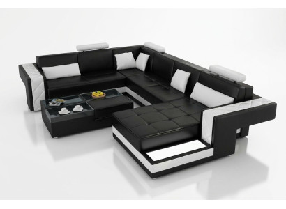 Design divano in pelle angolare con USB + LED divano angolare imbottito.