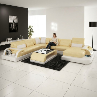 Divano ad angolo imbottito, divano a forma di L, moderni divani designer in pelle con USB.