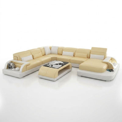 Divano ad angolo imbottito, divano a forma di L, moderni divani designer in pelle con USB.