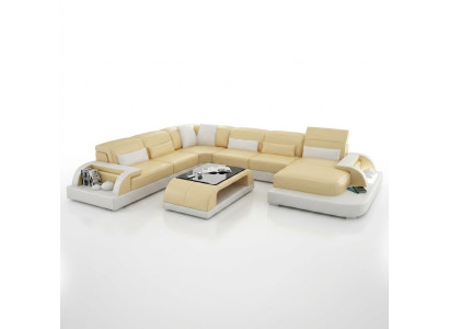 Divano ad angolo imbottito, divano a forma di L, moderni divani designer in pelle con USB.