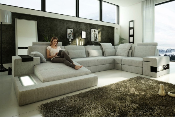 Design Divano angolare + Divano con USB Set di divani Cuscino Sedia angolo Divani Living landscape